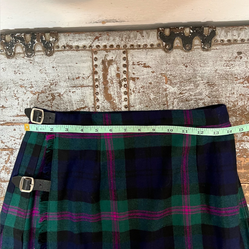 Vintage Scottish Wool Tartan Wrap Kilt Plaid Maxi Skirt with Buckle Detail - Picture 11 of 16